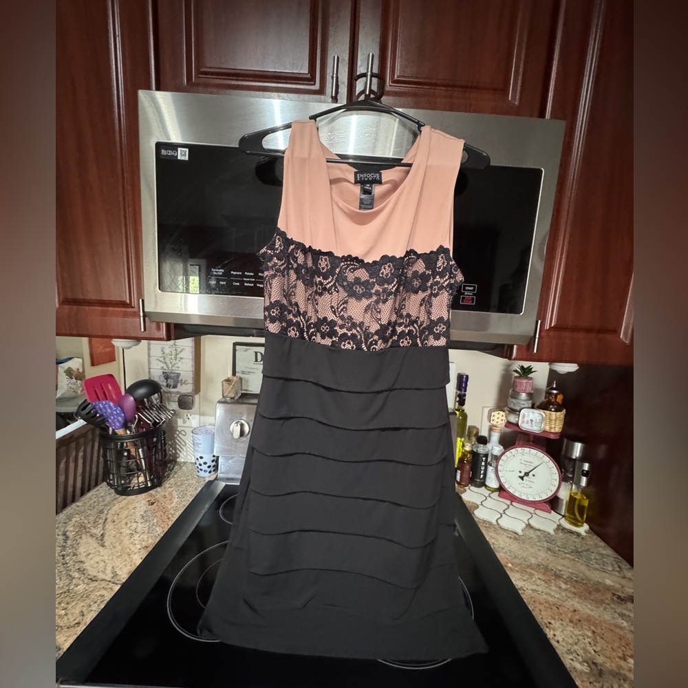 Enfocus Studio Black and Pink Lace Midi Dress